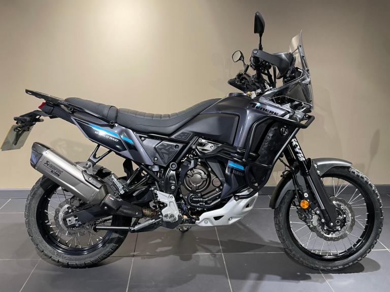 Yamaha Tenere 700 World Raid Midnight Cyan with Akrapovic exhaust