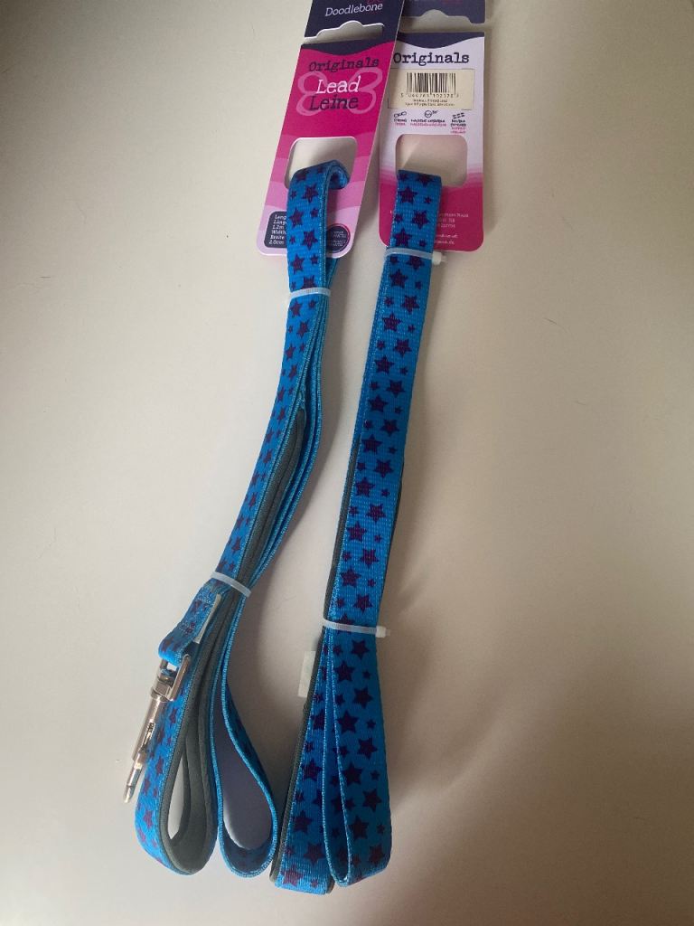 Two New Doodlebone Originals Dog Leads - Blue with Stars