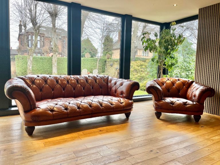Leather Chesterfield Tetrad Oskar Sofa & Armchair Set