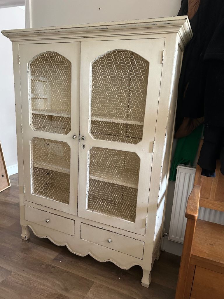 Vintage Laura Ashley cream linen cupboard with drawers 