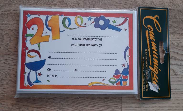 21st Birthday Invites X 10 Plus 10 Envelopes New Sealed Never Opened