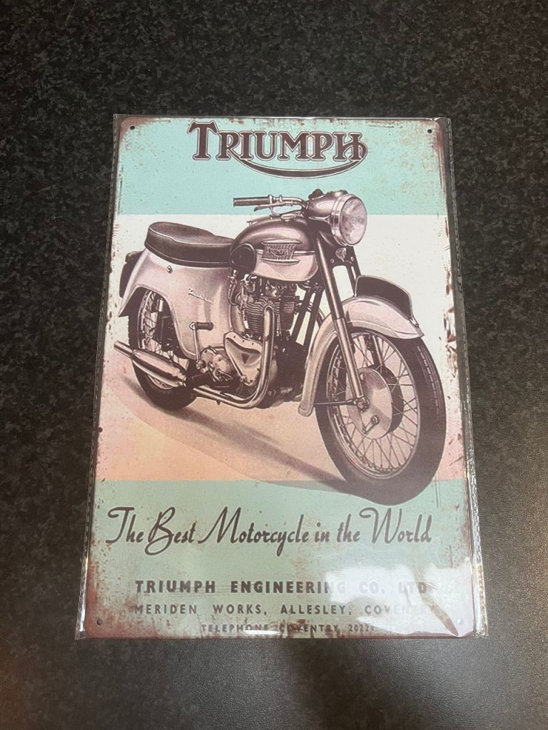Vintage Style Sign Metal 20cm x 30cm Brand New Triumph Motorcycle Man/Women Cave