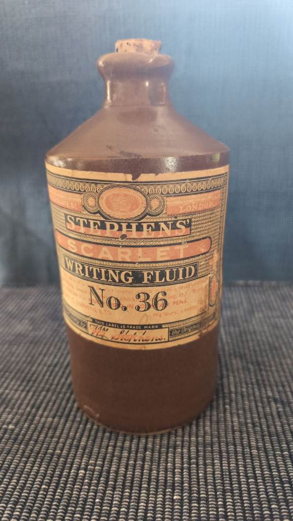 Vintage Stephens' Scarlet Writing Fluid No. 36 Stoneware Bottle