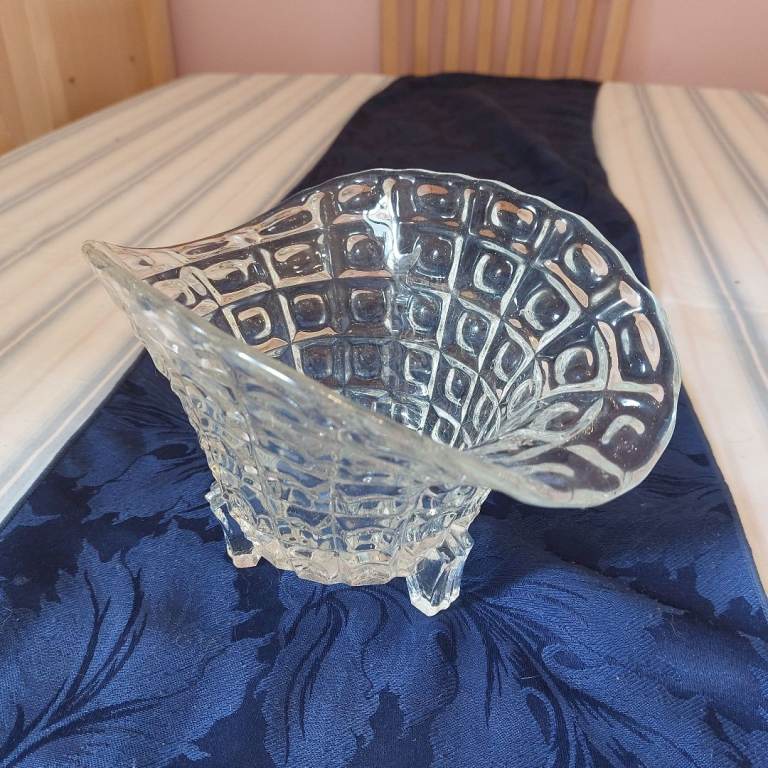 Vintage Libochovice Glass Fan Shaped Bowl – Good Condition