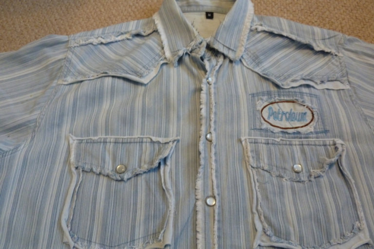 Men's Stylish Blue Petroleum Frayed Effect Short Sleeve Shirt
