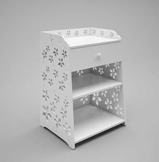Hollow Carved Floral Patterned Nightstand - White
