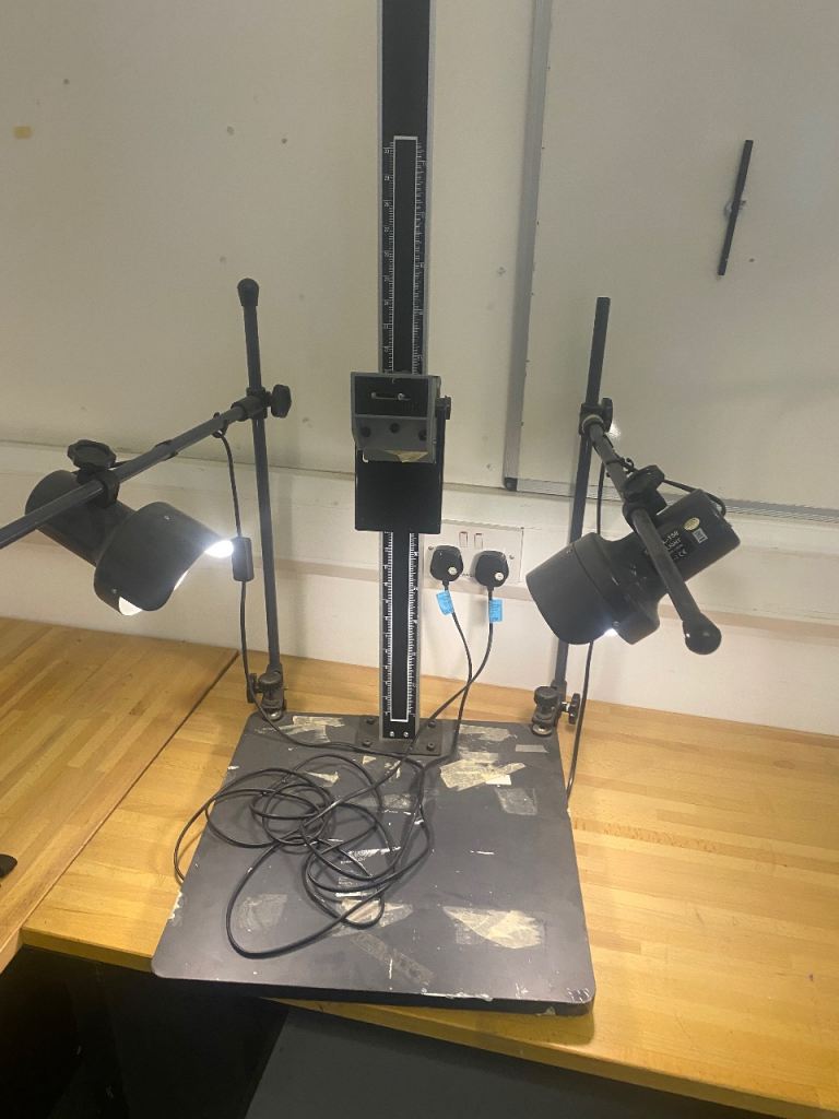 Camera copy stand with lights