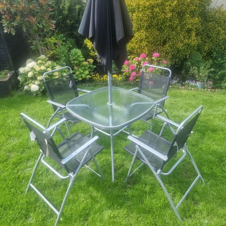 Argos Atlantic Garden 4 Seater Folding Metal Patio Set + Parasol - Fantastic Condition