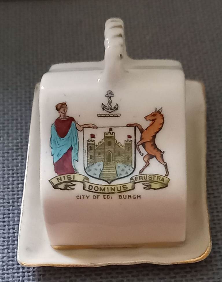 Vintage Crested Ware City of Edinburgh Miniature Cheese/Butter Dish With Cover