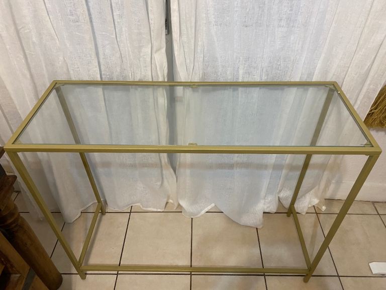 Gold Console Table with Glass Top – Good Condition