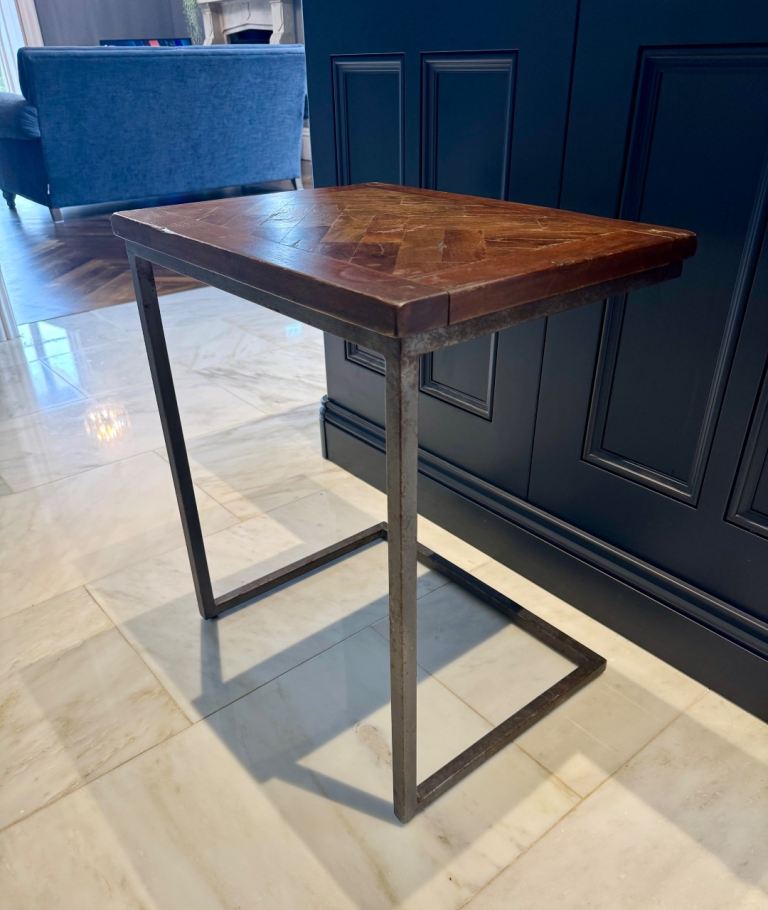 Sturdy Side Table with Dark Wood Top and Metal Frame