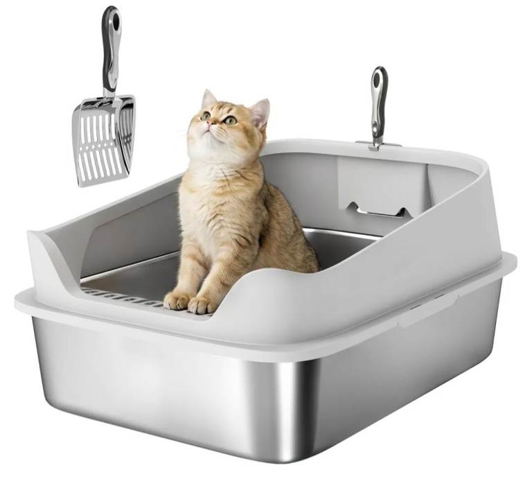 Pawhut XXL Stainless steel cat litter tray 