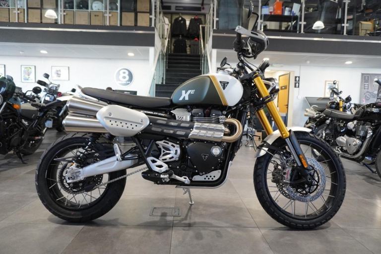 Triumph Scrambler 1200 XE, 2026, Khaki Green/ White. IN STOCK NOW