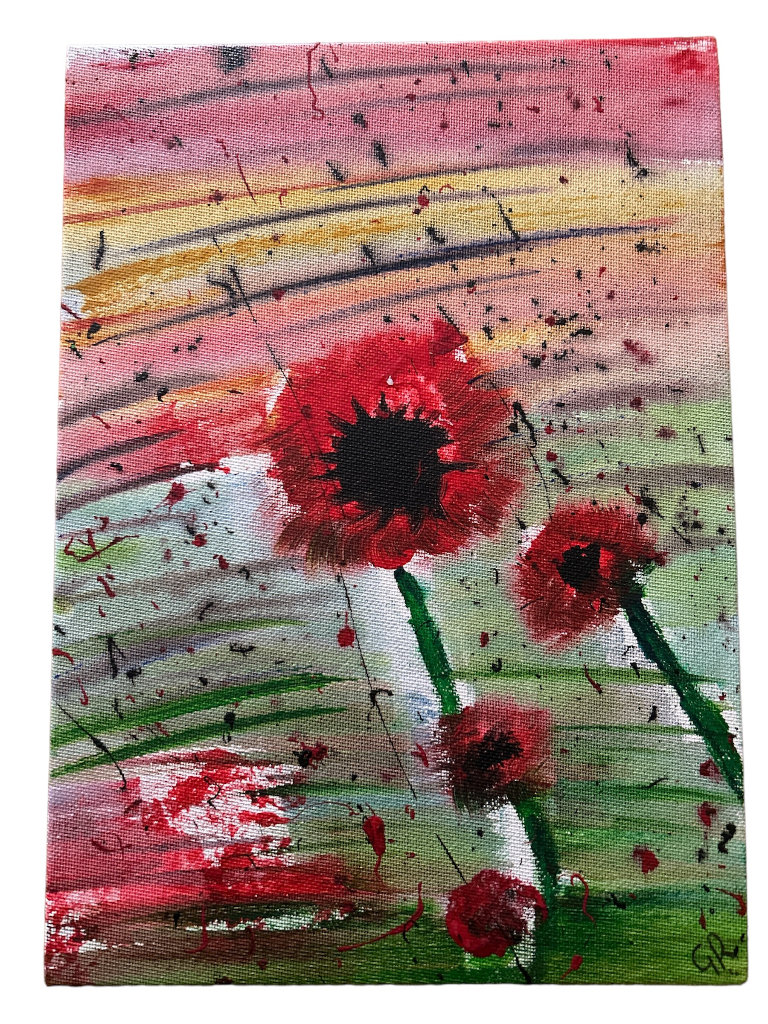 Poppy Splash Acrylic Painting A4 / 21x2
