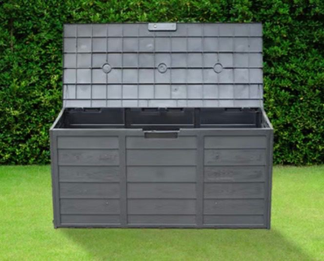 Weatherproof Black Plastic Garden Storage Box – Lockable, Portable, 320L Capacity