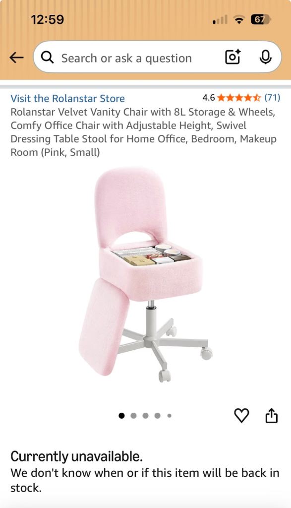 Rolanstar Pink Velvet desk Chair with Storage & Wheels
