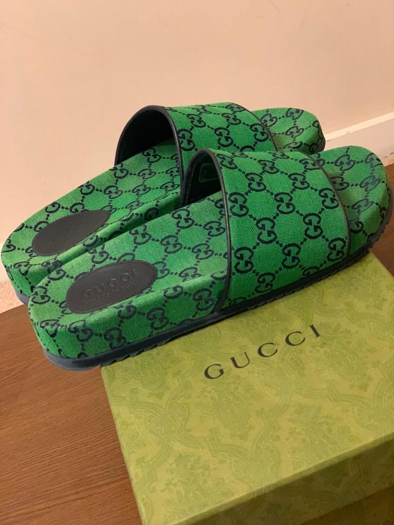 Gucci Green Monogram Slides with Box – As Good As New
