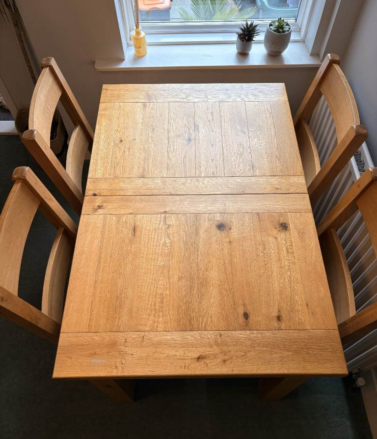 Solid Oak Extendable Dining Table and 4 Chairs