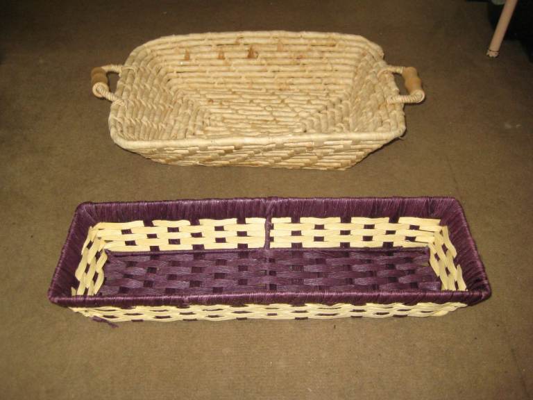 Purple and Beige Wickerwork Basket for £4.00 and Light Beige Wickerwork Basket for £3.00