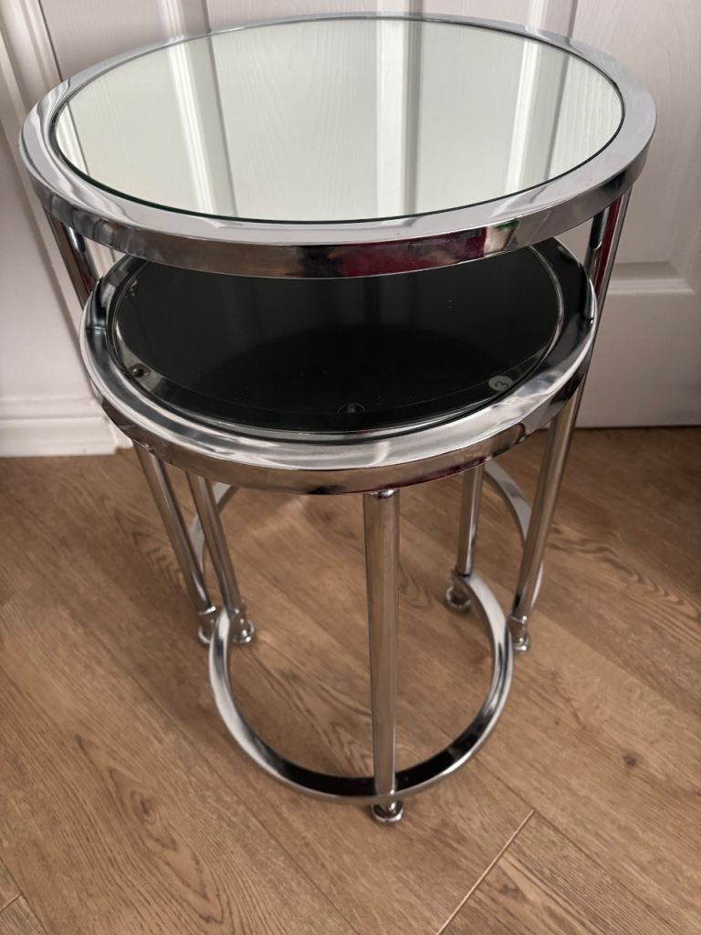 Chrome and Glass Nesting Coffee Tables – Good Condition, £55.00 for Sale