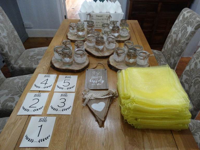 Assorted wedding venue decorations