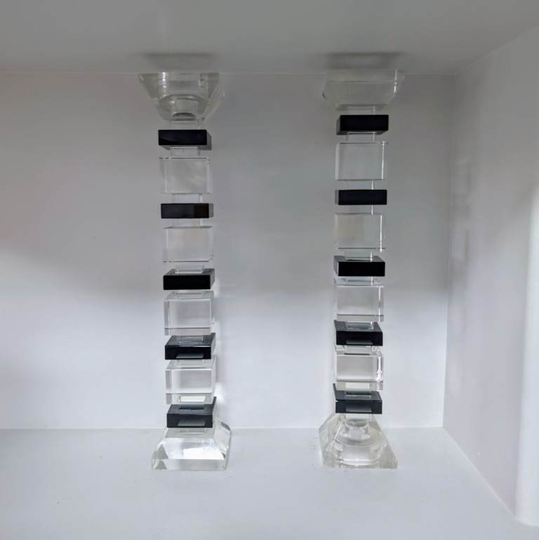 Square Black and White Candle Holder Crystal Maison KLEIN x 2