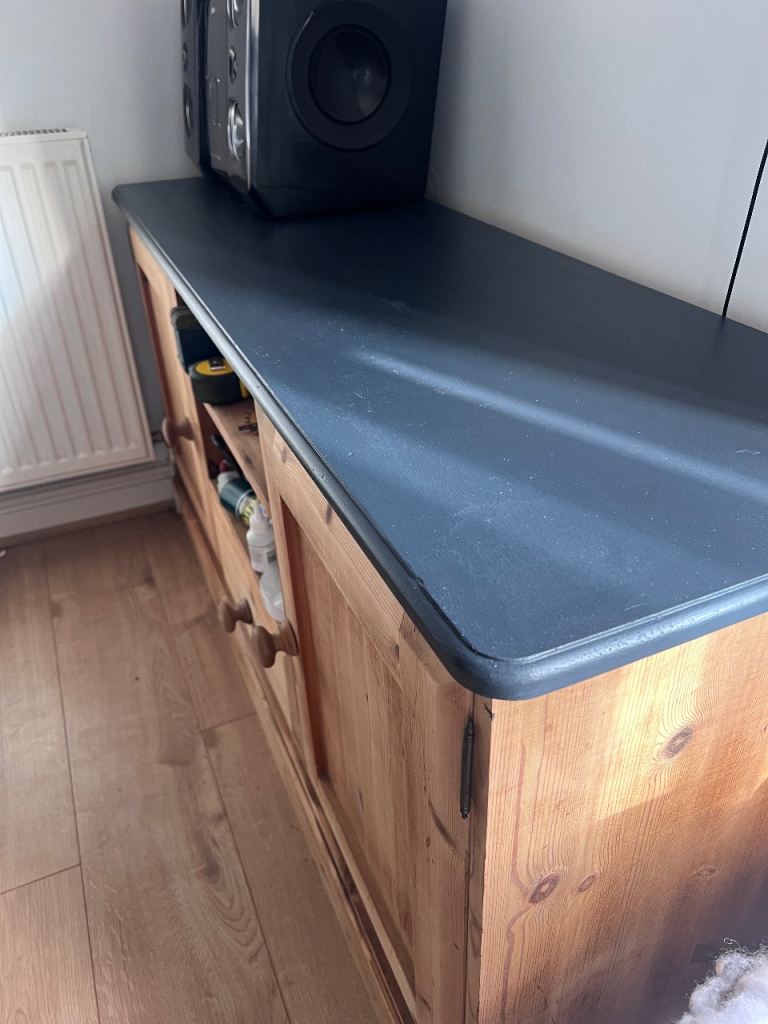 Tv cabinet/storage unit sanded pine/anthracite top