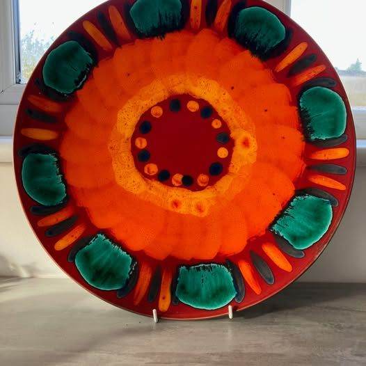Large Poole Pottery Charger/Plate-signed-volcano design 