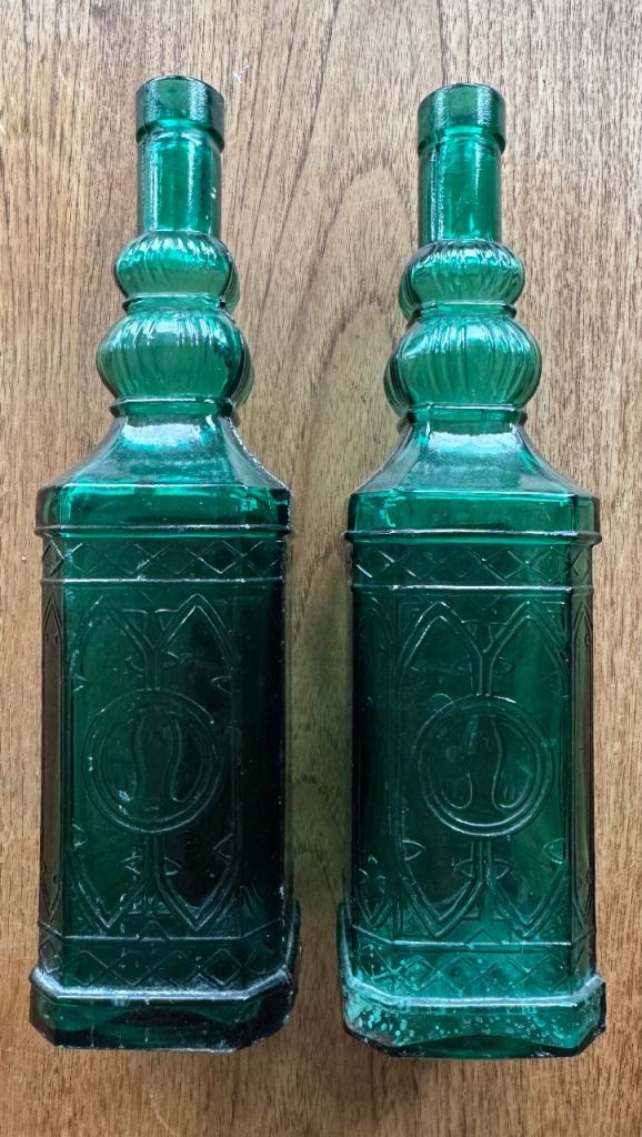 Vintage green glass bottles 