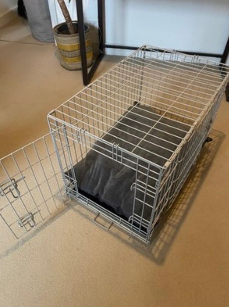 Dog training crate with bed