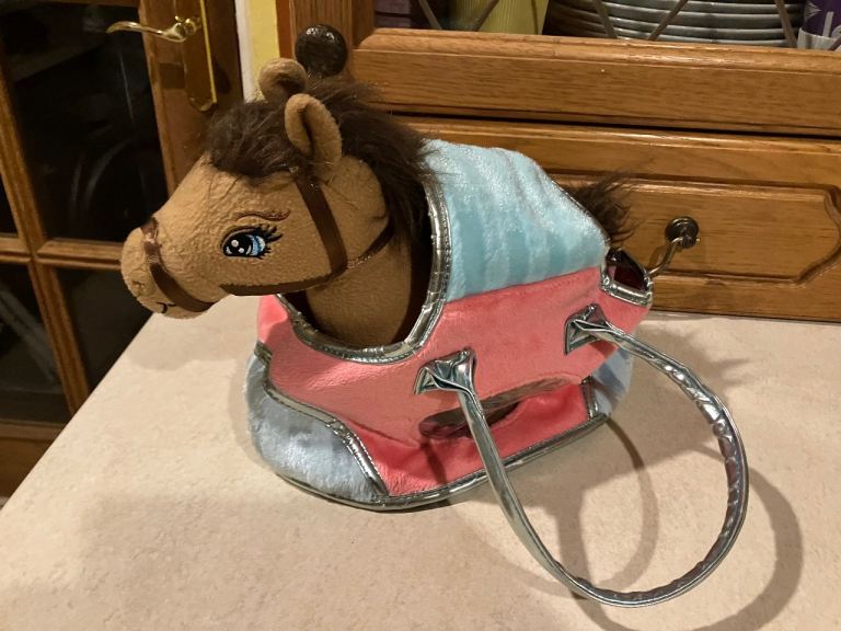 Toy pony in carry bag