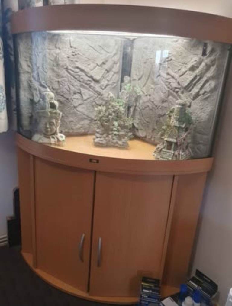 190L Aquarium Juwel Corner Tank/Unit, with filter, heater, Decoration and some media.