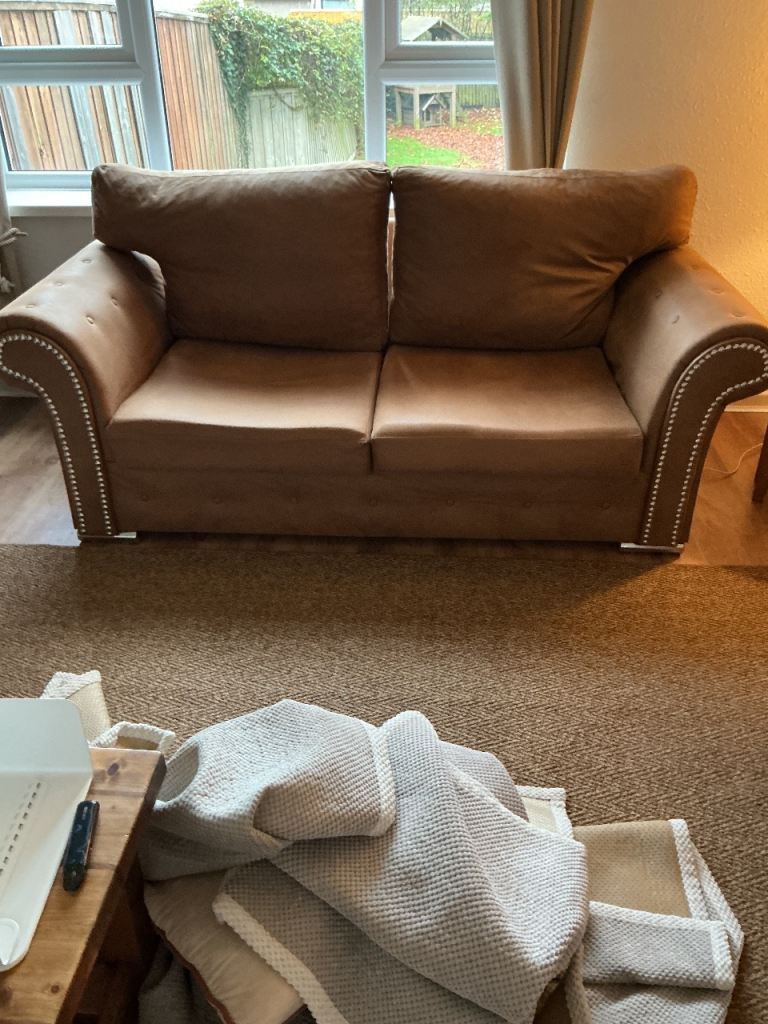 Brown Two-Seater Sofa –  and three seater Good Condition