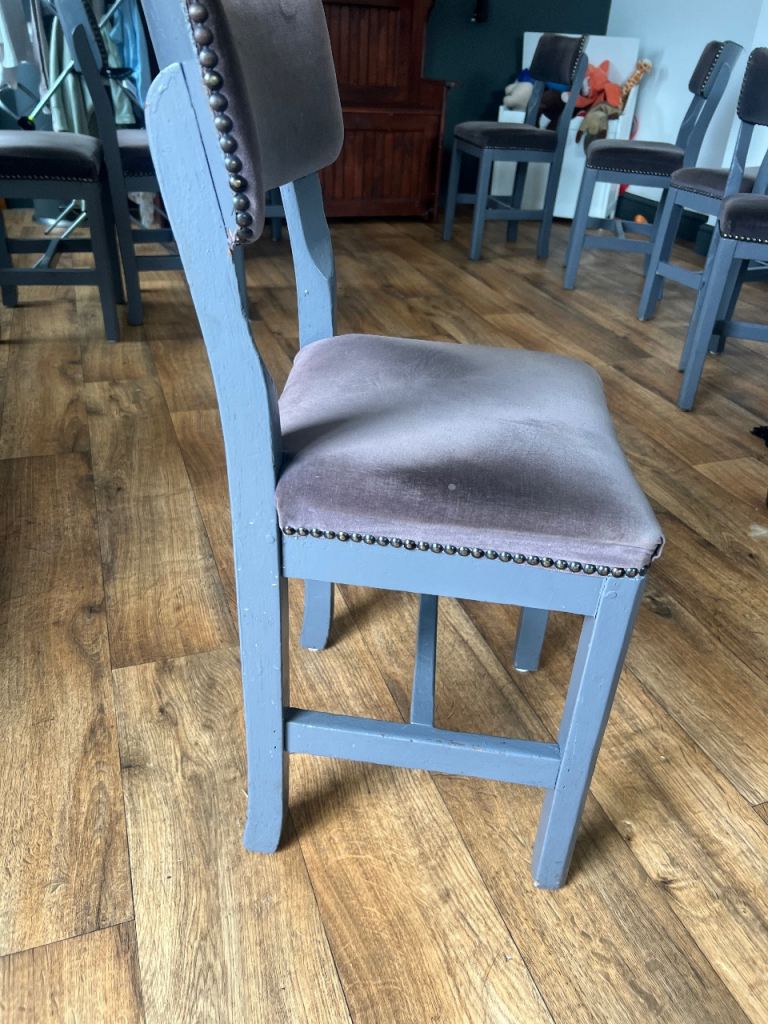 Set of 8 Grey Velvet bar Chairs – Fair Condition