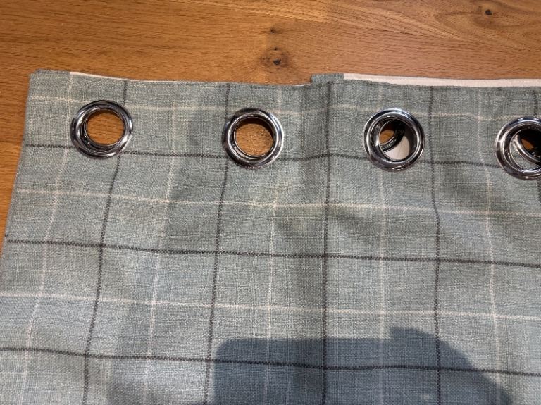Dunelm, Curtina Checked Eyelet Curtains – Green/Grey, As New