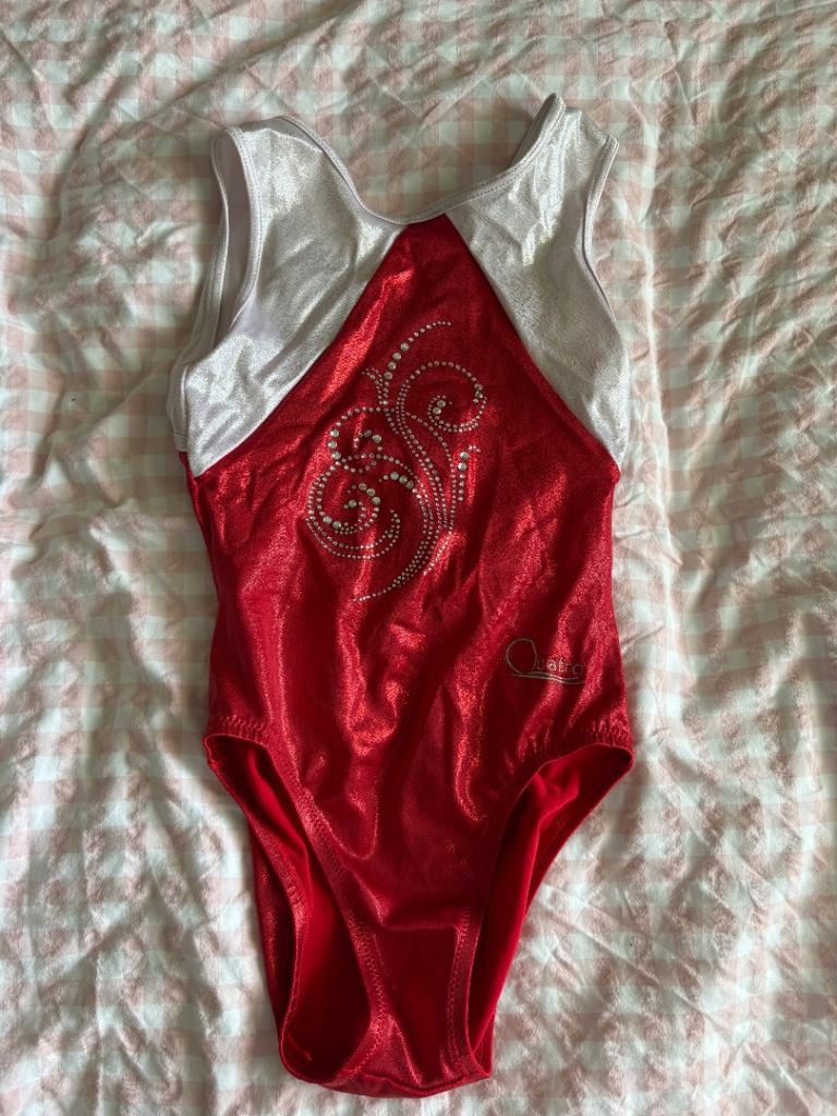 Quatro Gymnastics Leotard - Red and Silver, Good Condition