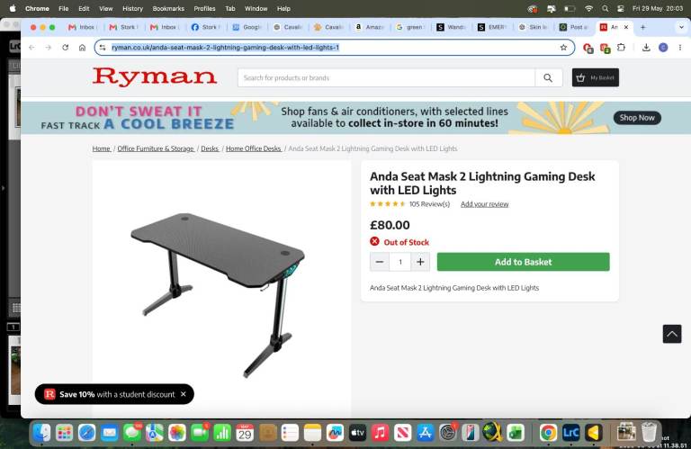 Anda Seat Gaming Desk – Black, Good Condition