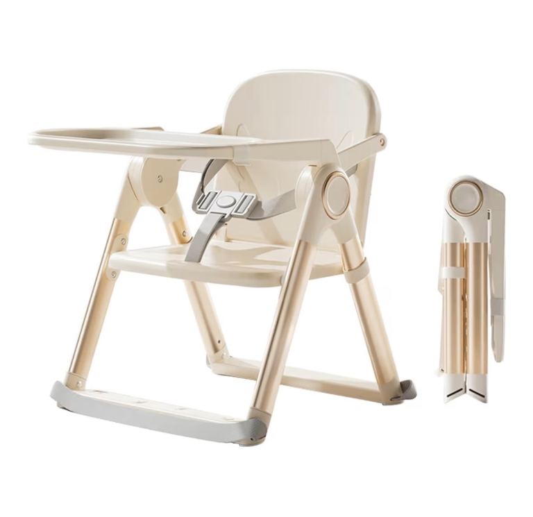  Adjustable Foldable High Chair with Double-Layer Dinner Plate, Convertible High Chair for Babies 