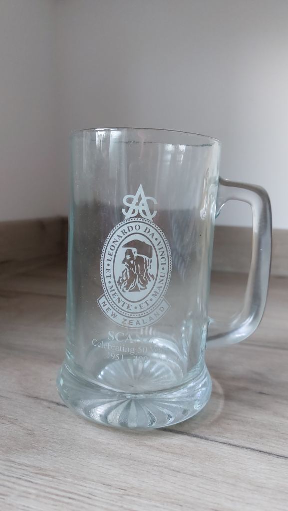 Leonardo Da Vinci New Zealand Scanz commemorative glass tankard 50yrs 1951-2001