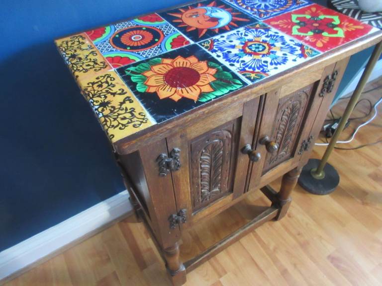 Antique solid wooden ornate cabinet 26.5" High & 13" Wide