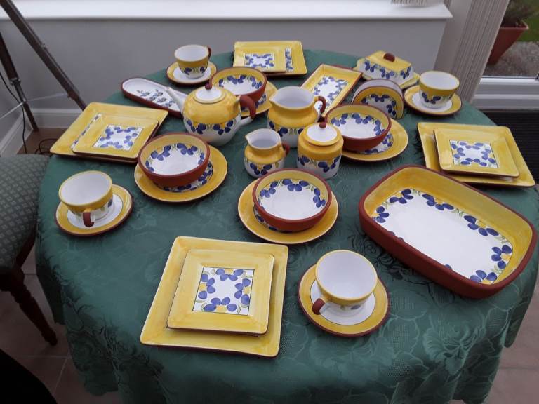 Carla Abreu Portugal Ceramic Breakfast Set - Yellow & Blue Floral Pattern