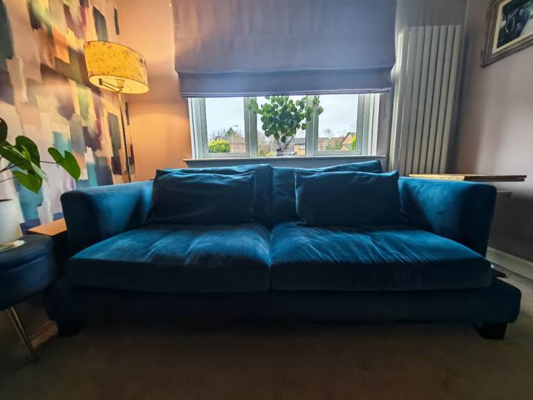 4 and 3 seater sofa navy velvet Dwell