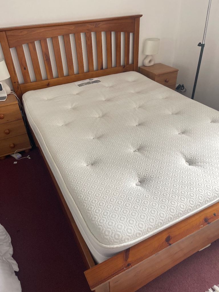 FREE. Pine Double Bed Frame with Mattress – Good Condition