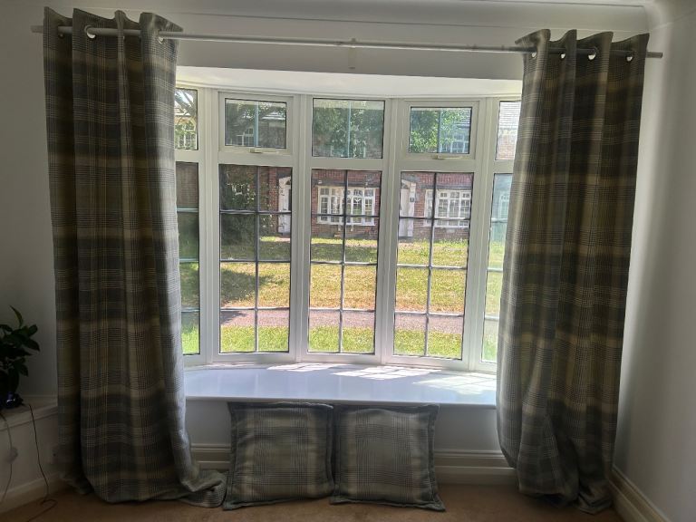 Next Pair of Plaid Eyelet Curtains 135cm x 229cm with Matching Cushions