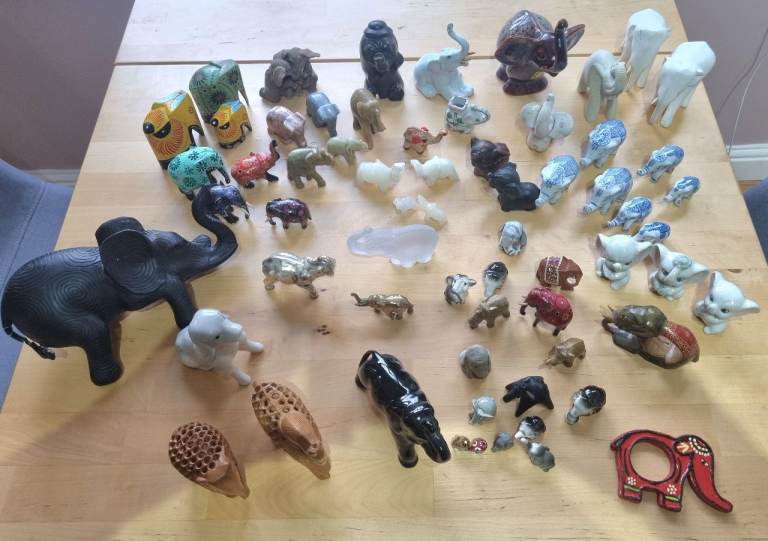 Elephant Figurines 60+ – Welsh Slate, wood, metal, glass - all EXCELLENT - ideal to sell-on