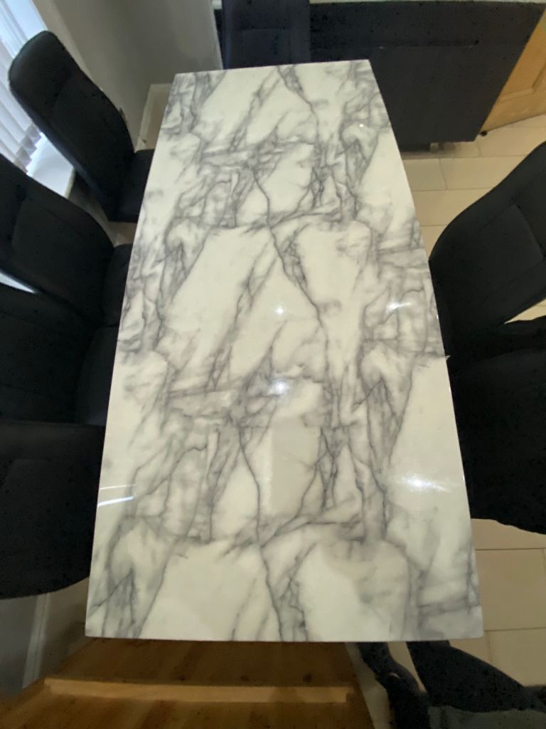 Taskers marble dining table 8 chairs abd side tabke