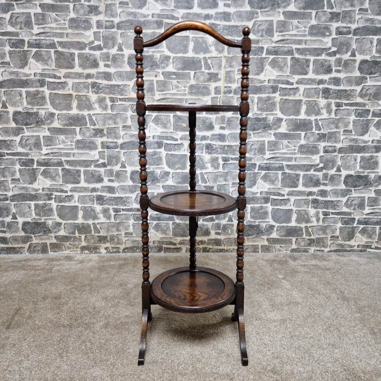 Antique Oak Bobbin Folding Cake Stand