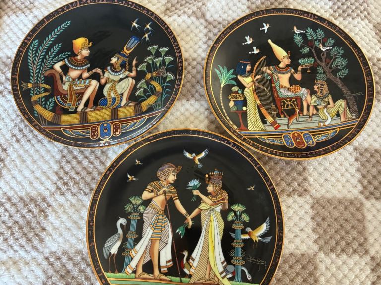 Set of 3 Egyptian-themed Decorative Plates – Good Condition