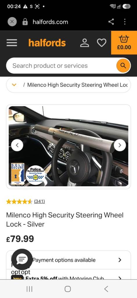 Milenco High Security Steering Wheel Lock - Silver