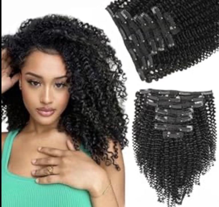 Clip In Hair Extensions 100% Remy Kinky Curly Natural Black -18inch